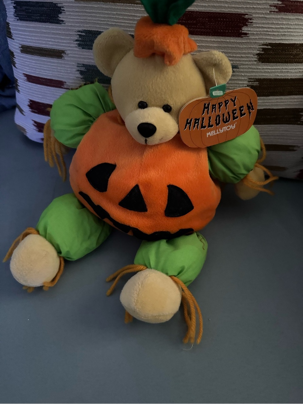 Kellytoy Pumpkin Bear Plush - Orange & Green